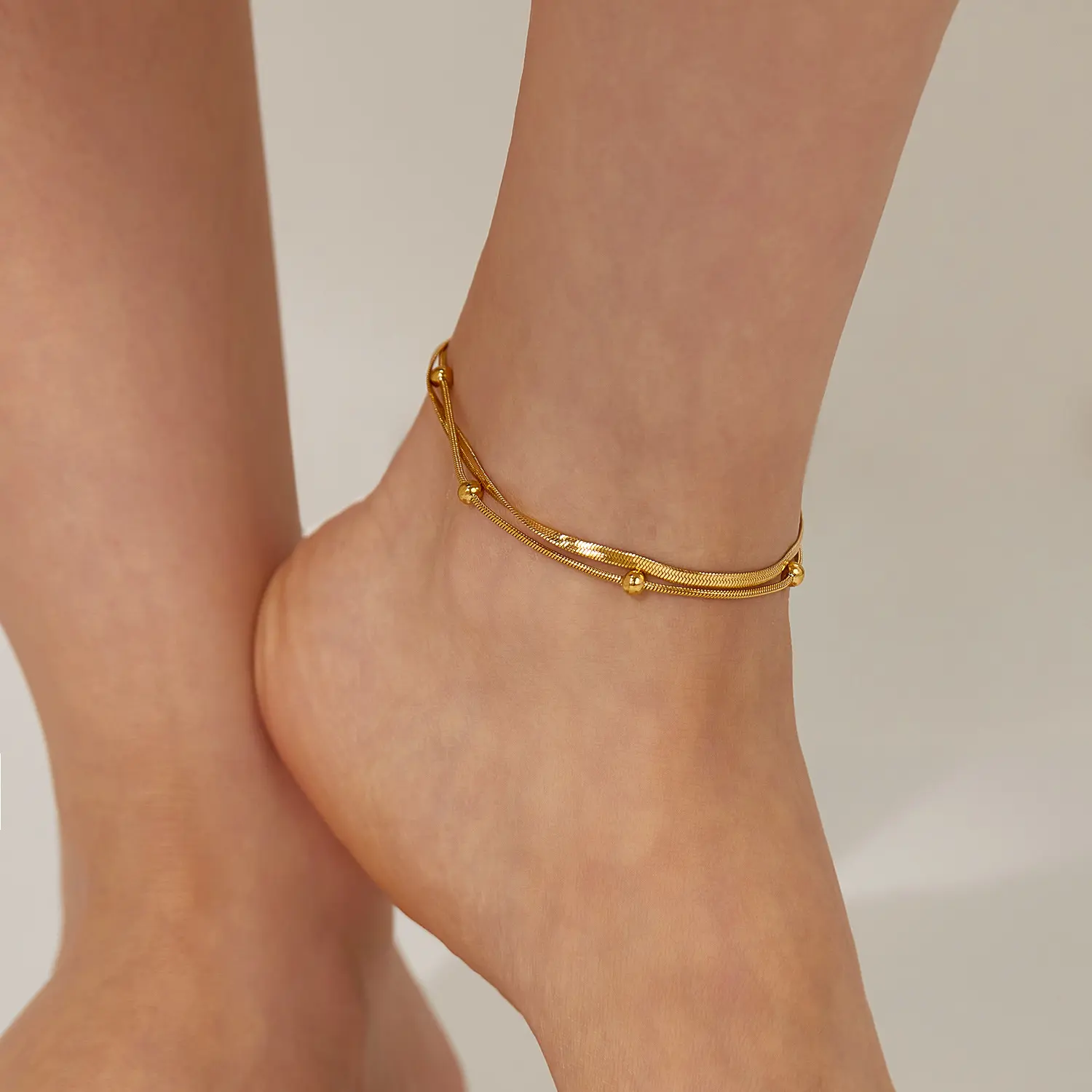 Elegant Sparkling Anklet for Women & Girls Titanium Steel Snake Bone Pattern Adjustable Length Summer Beach Fashion Accessory Daily Wear Decoration Perfect Gift Choice