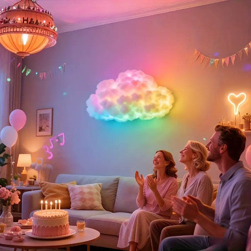 3D Lightning Cloud Lamp - USB Powered Mood Light Multicolor LED Vanity Mirror for Game Rooms Parties Gifts