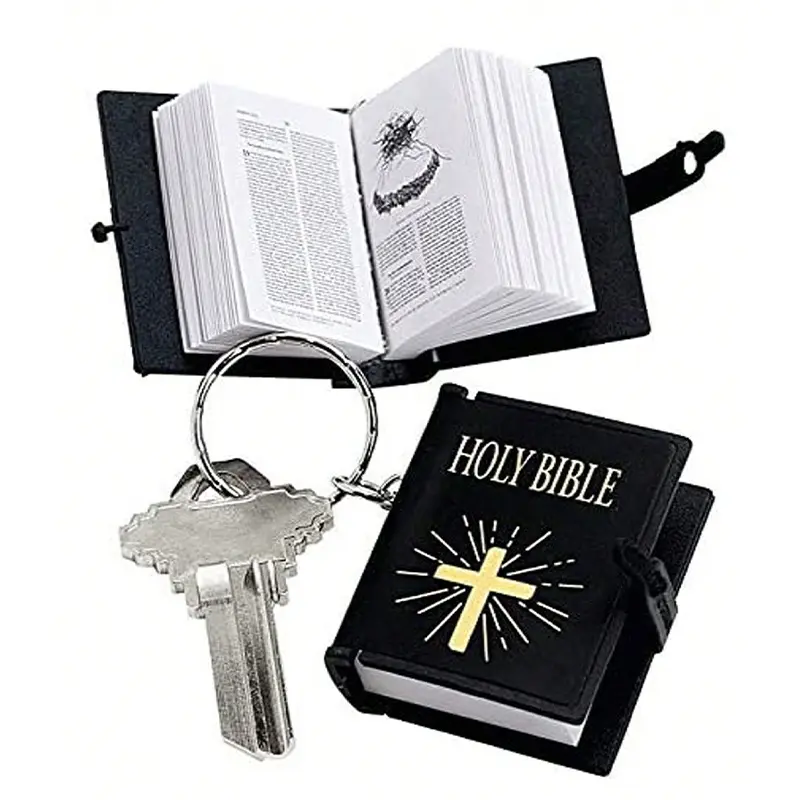 Mini Bible Keychain, Religious Alloy Charm with Cross Emblem, Faith-Inspired Bag or Car Ornament, Meaningful Christian Souvenir for Church Events, Keychains