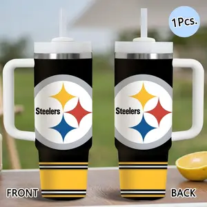 Popular Club S-Steelers Vacuum Flasks 40oz Stainless Steel Vacuum Insulated Tumbler with Handle & Straw | Leak-Resistant Travel Mug | Long-Lasting Cold Drinks | Iced Coffee & Water Cup for Office, Gym & Travel