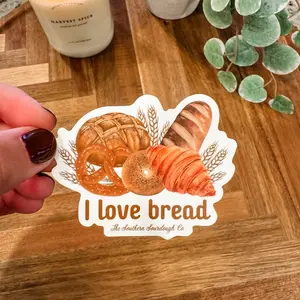 "I love bread" Waterproof Vinyl Sticker to Decorate Water Bottles, Laptops & Tablets and More!