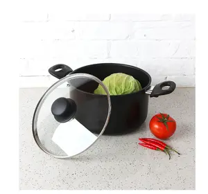 Aluminum Black Non-Stick Coated 5QT Dutch Oven with Glass Lid - Dishwasher Safe - Pots, Cookware Lightweight