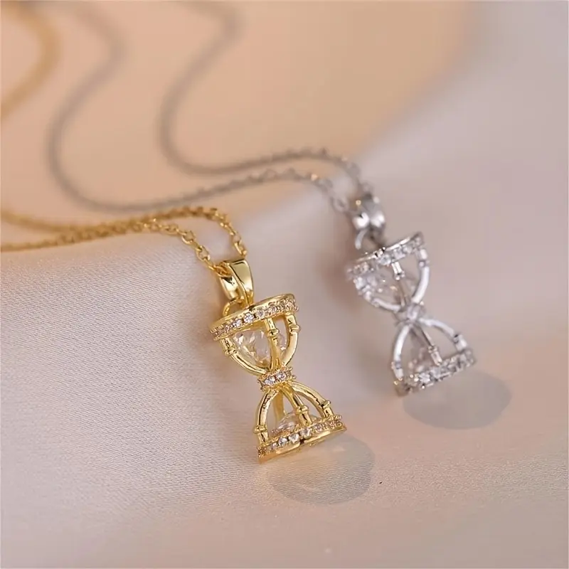 [Zircon Hourglass Pendant Necklace] Shiny Zircon Decorated Hourglass Pendant Necklace - Exquisite Fashionable and Light Luxury Style - Versatile for Everyday Use, Holiday Birthday Gift chain cross necklace initialnecklace vintage jewelry