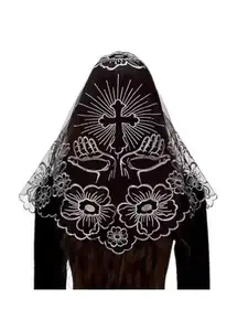 New embroidered veil cross church black silver platinum popular headscarf