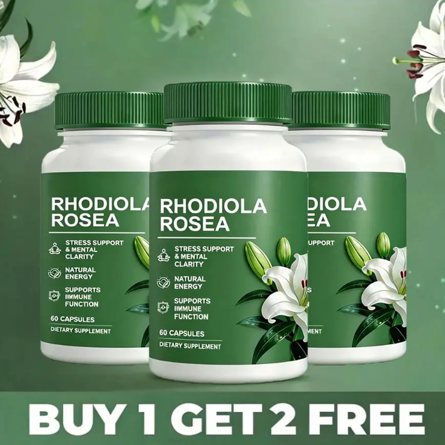 Natural Rhodiola Rosea 500mg WellnessCapsules, Natural Adaptogen DietarySupplement for Stress Relief, Mental Focus &Energy Support, Non-GMO, More NaturalIngredients, 60 Capsules