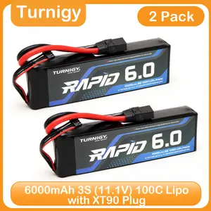 Turnigy Rapid 6000mAh 3S (11.1V) 100C LiPo Battery with XT90 Connector for 1/8 1/10 Scale RC Vehicles Car Trucks Boats