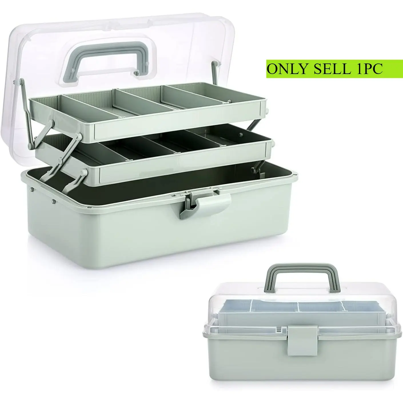 3-Layer Plastic Dividing Storage Craft Organizer with Adjustable Spacers and Portable Handled Multipurpose Home Utility Box for Medicine, Sewing and Art Supply Art Supply Containers