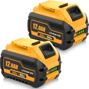 2pack DeWalt electric tool replacement battery, 12Ah 60V/20V dual-voltage lithium-ion battery pack, large capacity, long battery life, suitable for drill, cutting machine and other outdoor and household wireless electric tools' replacement batteries tik