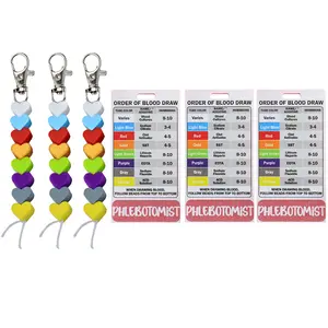 3pcs Order of Blood Draw Beads and 3pcs Reference Cards, Order of Blood Draw Badge Card Badge Reel Phlebotomy Essentials for Nurse Student Practitioner Grad Gift Nursing School Supplies Badge Reels Retractable Badge Buddy Nursing