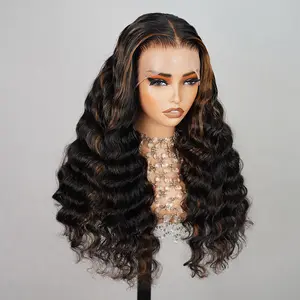 Megalook 13x4 Lace Front Human Hair Wig 1BP30 Highlight Loose Wave HD Lace Wig Natural Hairline 20-30inch 100% Human Hair for Stylish Looks