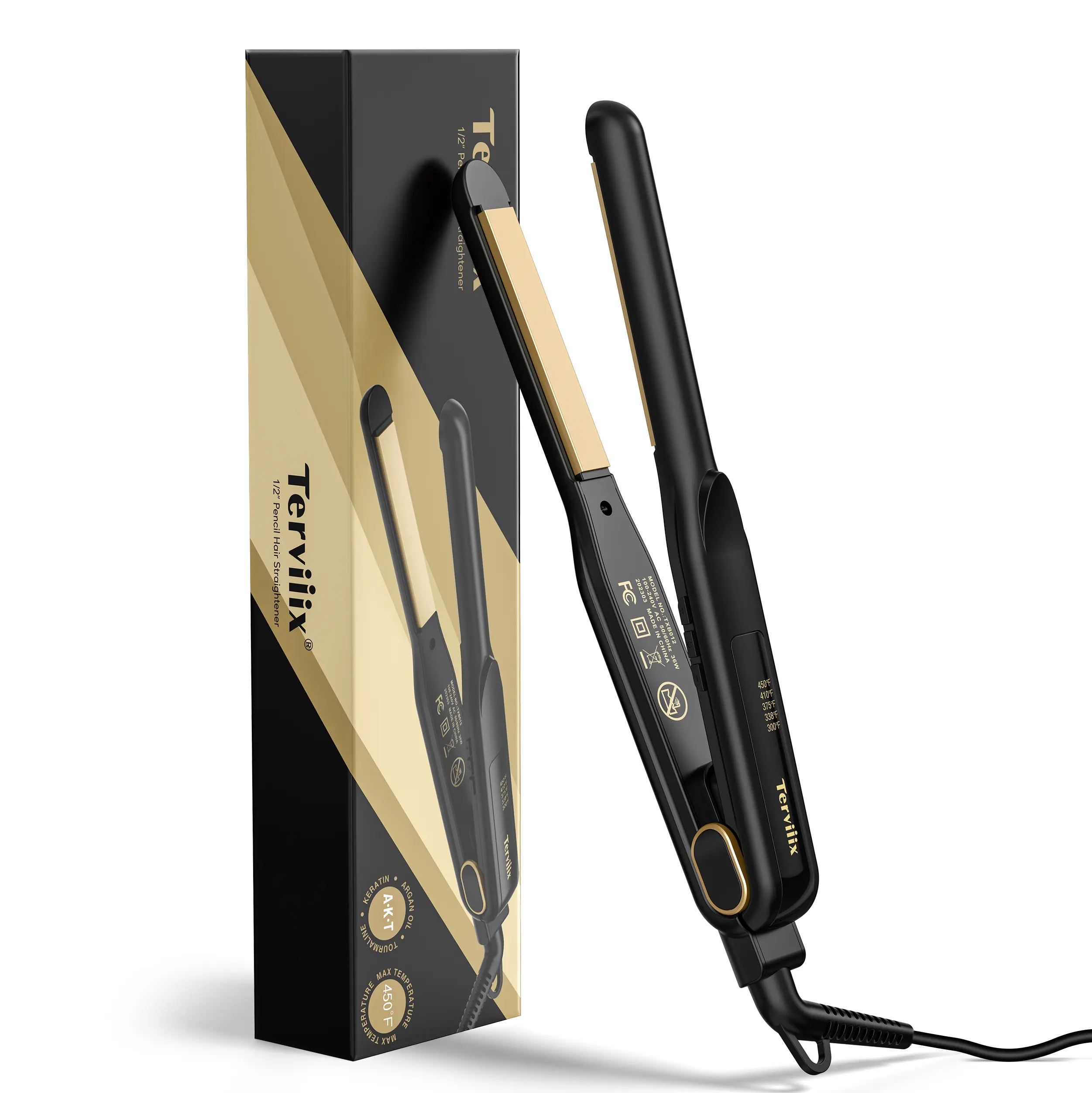 Terviiix 1/2 Inch Flat Iron for Short Hair, Small Hair Straightener and Curler 2-in-1 for Pixie Cuts & Touch-Ups, Rounded Edge Mini Flat Iron for Men and Women, Dual Voltage Travel-Friendly