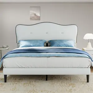 TryLazy Cloud Comfort Adjustable Headboard Bed - Princess White Velvet Upholstered Platform Bed Frame, Modern Style, Noise Free, Easy Setup, Queen/Full/Twin Size