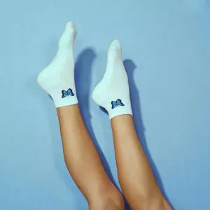Blue Butterfly Pilates Grip Socks for Women | Non-Slip Studio Workout Socks