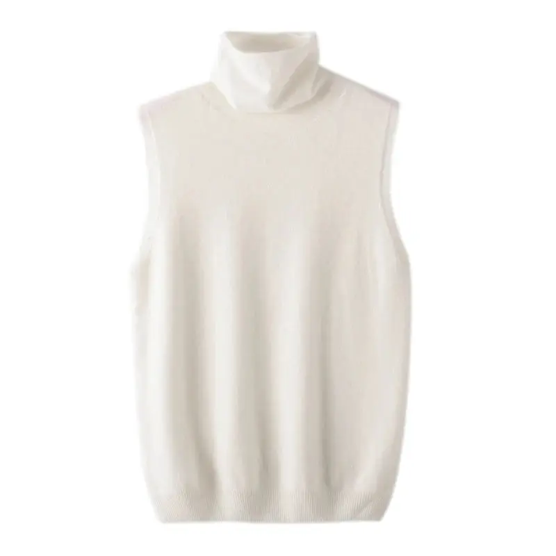 Women's 100% Extrafine Merino Wool Turtleneck Sweater Vest, Minimalist Sleeveless Pull-On Knit Top, Basic Plain High Neck Single Thread for Casual Spring & Autumn, Hand Wash Only (No Tumble Dry)