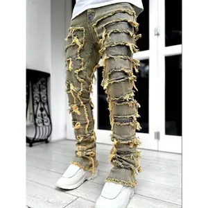 Creative Tassel Decoration Straight-leg Jeans, Casual Elastic Style Hip-hop Skateboard Rap All Seasons Menswear Man