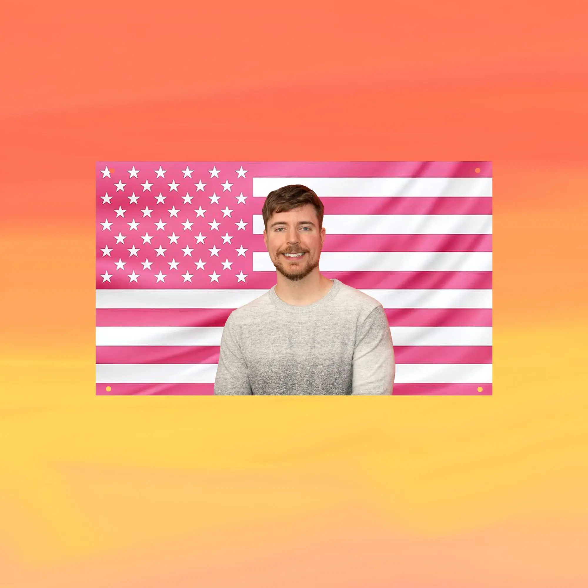 MrBeast American Flag Tapestry 3x5FT, Pink USA Wall Banner, Fan Wall Decor, Content Creator Inspired Bedroom Hanging, Aesthetic Influencer Room Art,jjk,drug,funny