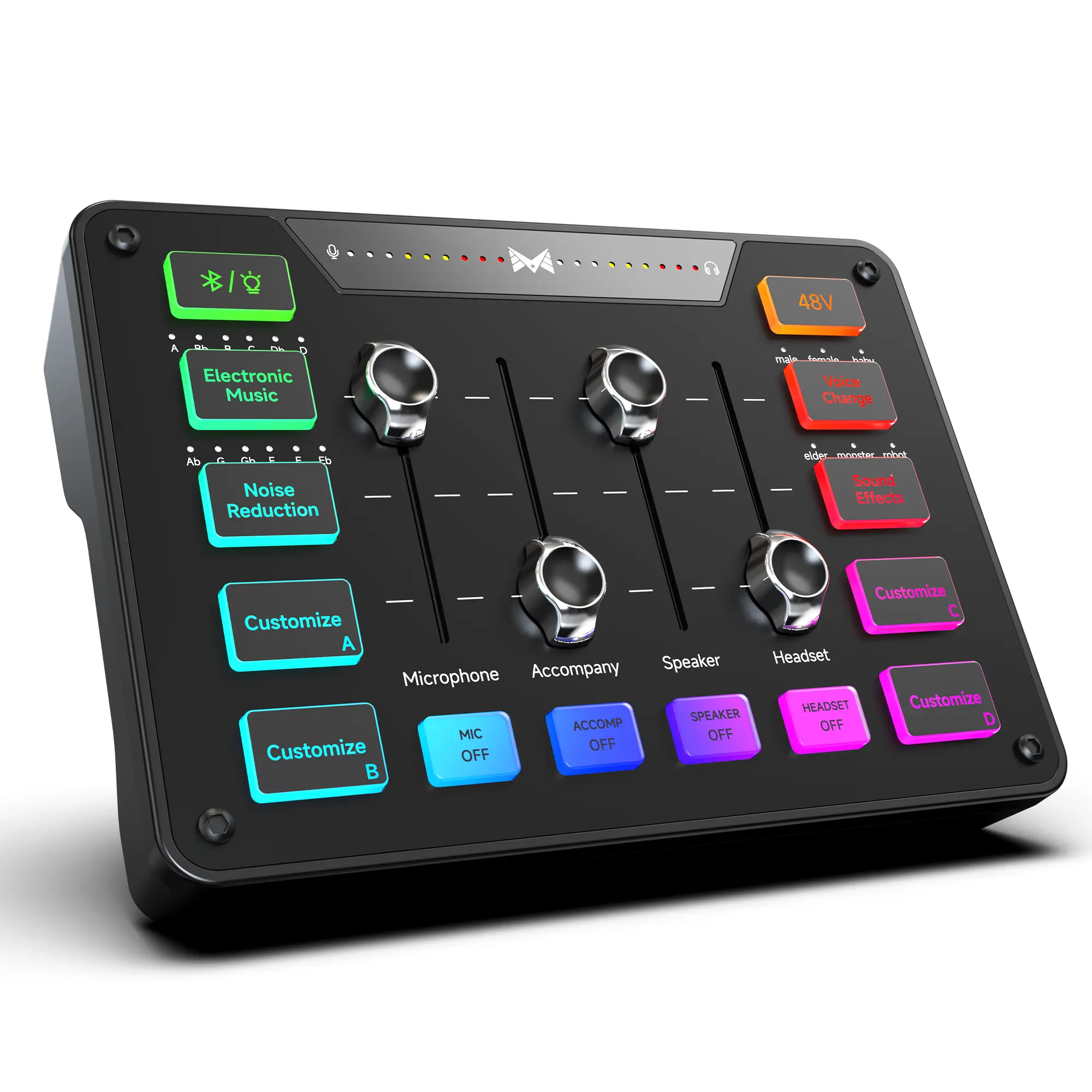 ECHOMUSSY Gaming Audio Interface Mixer for PS5, Game - Podcast & Streamer Setup Equipment with XLR Mic Input, USB Port, 48V Phantom Power, Noise Reduction, 11 RGB Modes, Bluetooth, Voice Changer