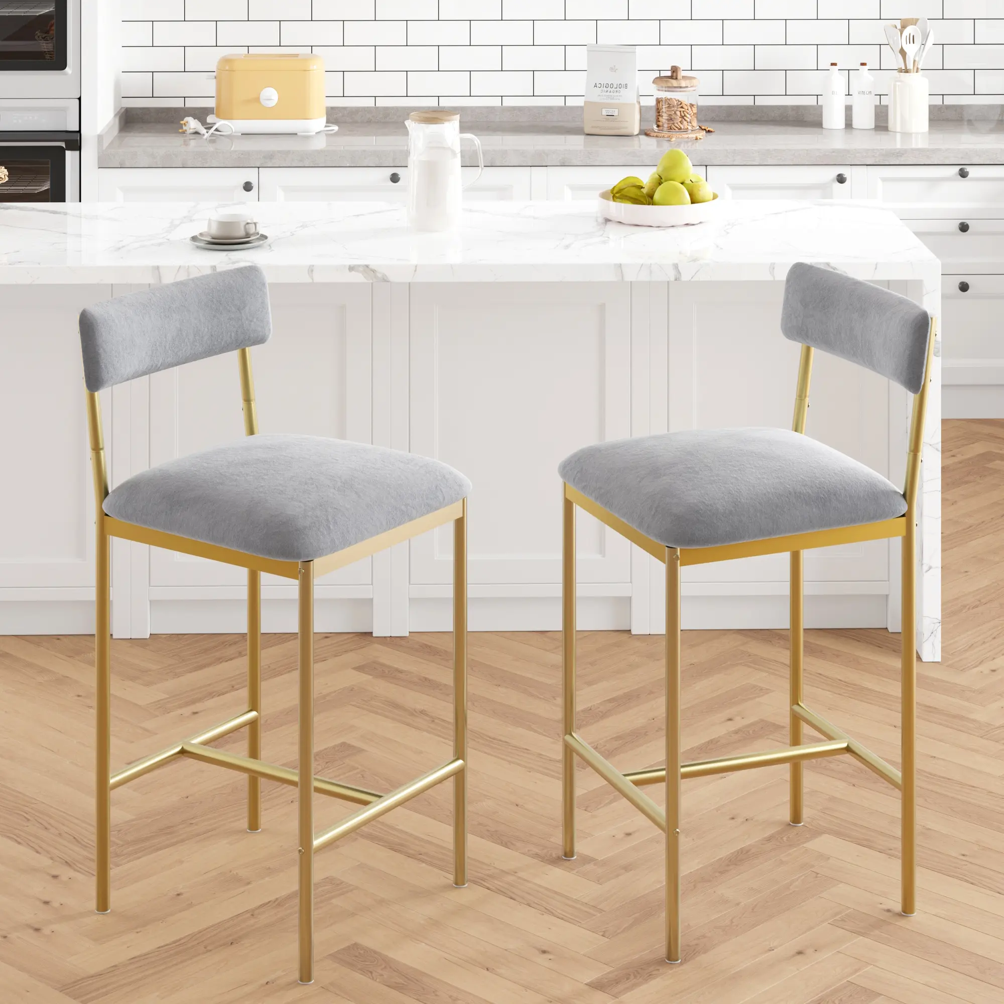 Garvee 2-Piece Upholstered Chair Set – Modern Bistro Chairs with Backrest & Footrest, Space-Saving for Small Apartment Kitchen, Breakfast Nook