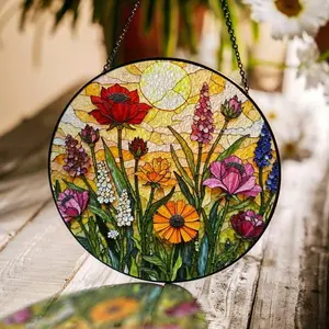 Wildflower Stained Glass Suncatcher, Window Hanging, Nature Decor for Fans
