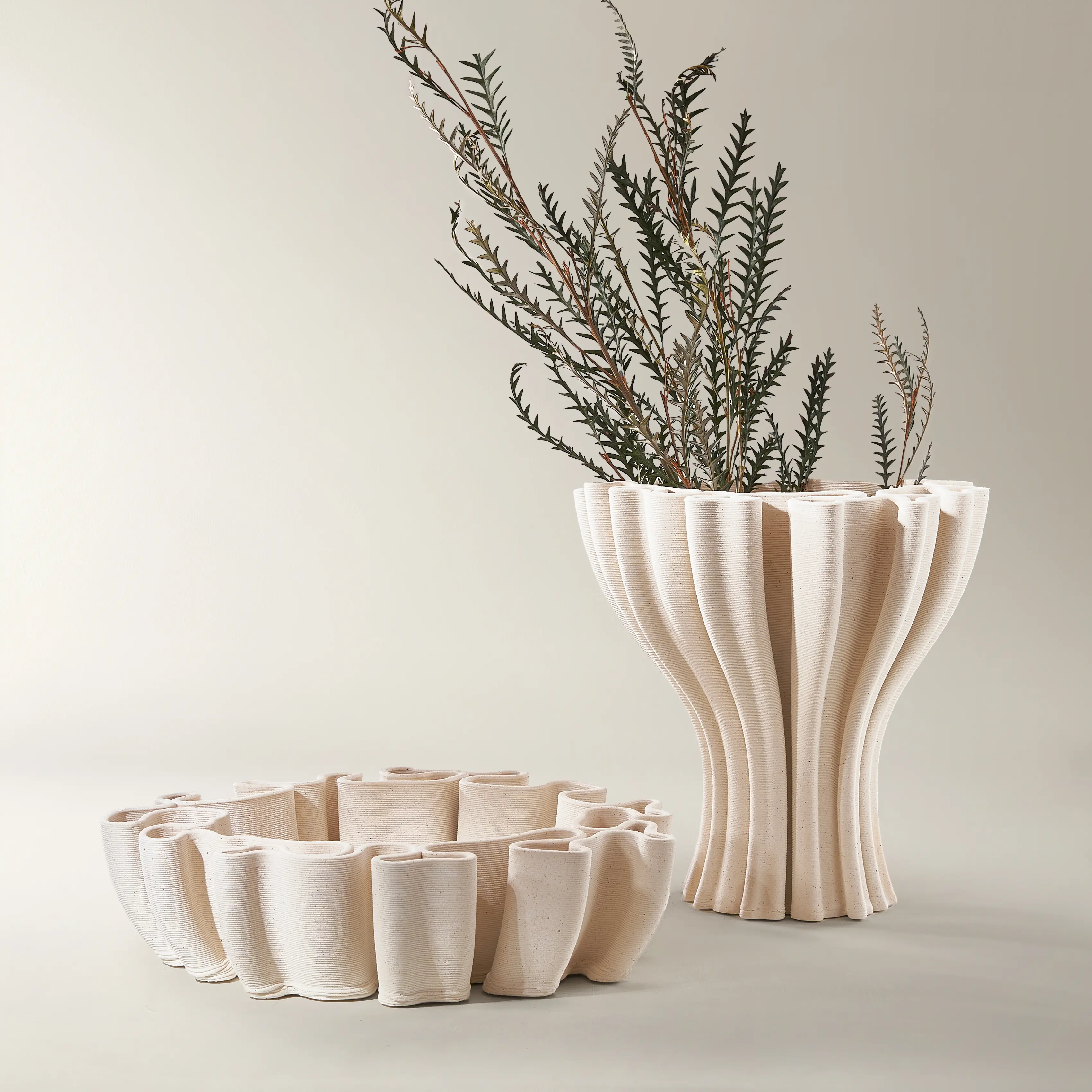Z Gallerie Coral Porcelain Organic Flowing Floral Bowl Flower Vase - Ivory Interior, Light White Exterior, Modern Ceramic Vase for Curated Look Home Display with Fillers, Imported