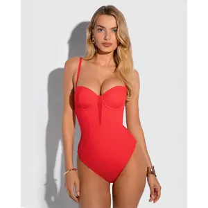 Bombshell - Red Shapewear Bodysuit with Built-in Support & UPF 50+ Sun Protection Adjustable Straps