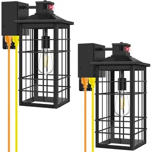 18inch Motion Sensor Porch Light with GFCI Outlets, Dusk to Dawn Black Outdoor Wall Light Fixture, 3 Modes Exterior Lighting Fixture Waterproof Outside Wall Lantern Sconce for House