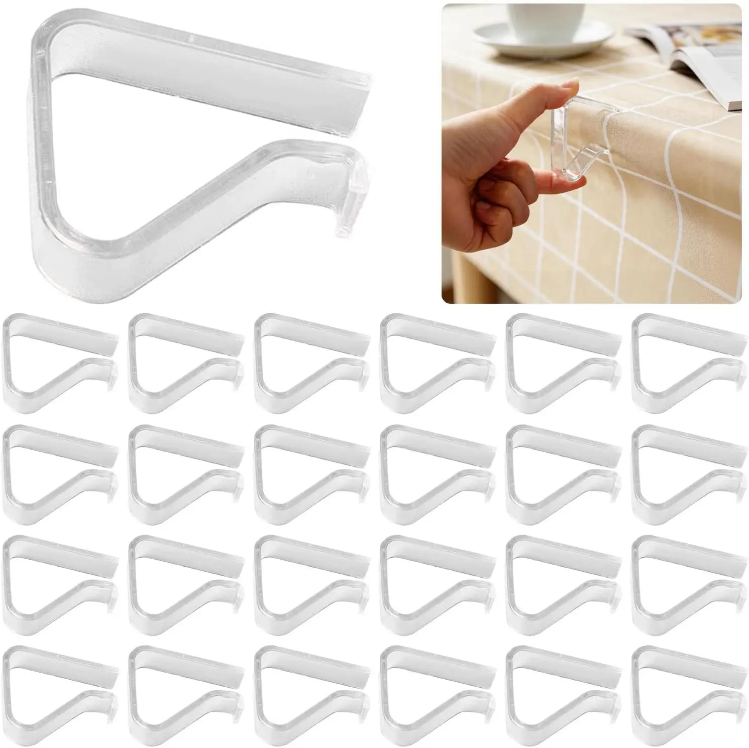 24 Pieces Transparent Clear Tablecloth Clips, Plastic Table Cloth Clips，Windproof Table Cover Holder Clamps，Table Cloth Holder for Home Wedding Party Christmas Outdoor Indoor Picnic Camping(Large)