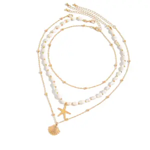 Adjustable Tassels Chain Necklace Bracelet With Seashells Starfish Pendant