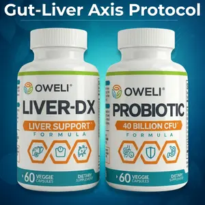 Oweli Gut-Liver Axis Protocol - Liver-DX + Probiotic 2-Step System with 8-Herb Liver Formula + 40 Billion CFU Probiotics for Digestive Wellness & Gut Health (30-Day System)