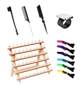 Braiding Rack for Hair with Comb set & Braid Gel Wristband & Hair clip, Hair Rack (Hair Extension Holder with 60 Pegs,) Hair Curling Tool Haircare
