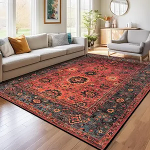 Persian carpet, living room carpet, Decorative rug, Soft rug with vintage Persian pattern design, Non-slip area rug, Durable area rugs, home decoration, Easy to clean and machine washable, Suitable for living room, bedroom