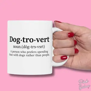 PINK GALORE Dogtrovert Dog Coffee Mug 11OZ Ceramic Mug for Hot and Cold Iced Drinks | Microwave Safe, Dishwasher Safe | Drinkware for Coffee, Matcha & Tea Lovers | Funny Gag Gift Idea