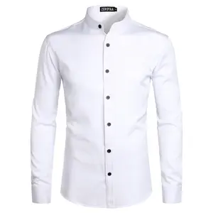 ZEROYAA Mens Hipster Solid Slim Fit Long Sleeve Mandarin Collar Dress Shirts Polyester Fabric Stylish Casual Business Shirt