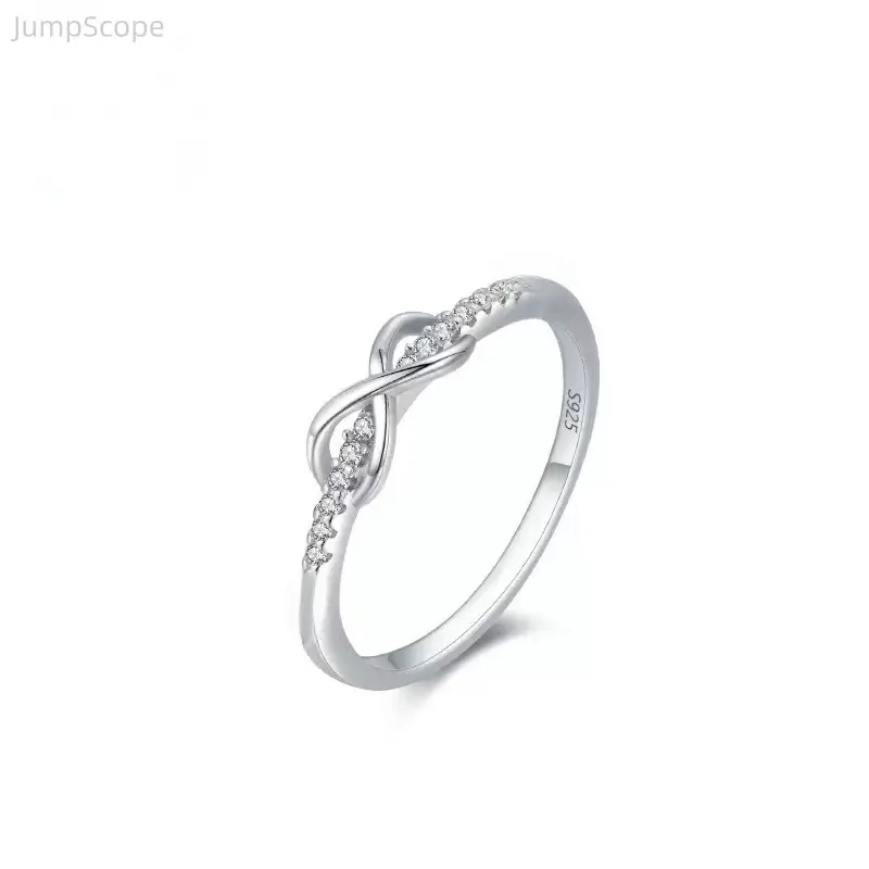 Women's Copper Plated S925 Silver Ring, Delicate Minimalist Lucky Eight Knot Design, Stackable Eternity Band Inlaid with Cubic Zirconia, Versatile for Daily Wear, Promise Ring for Confession, Love Token Ring for Girlfriend