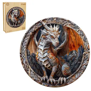 3D Cave Dragon Puzzle Beautiful Wooden Box, Wooden Jigsaw Puzzles Unique Shape, Birthday Creative Gifts for Adults and Kids Family Game