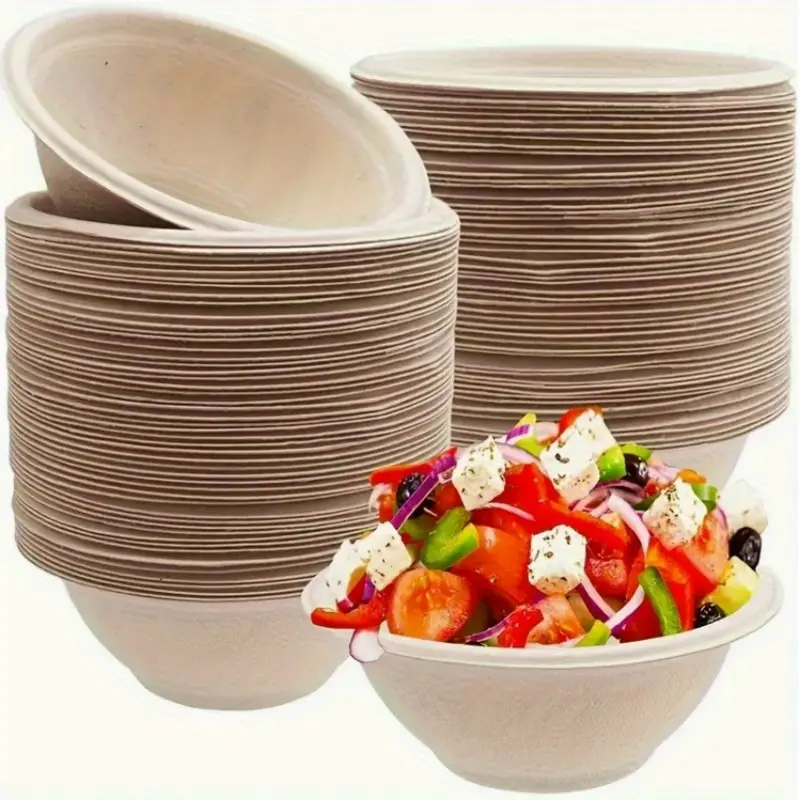 100pcs Disposable Paper Bowls, Leakproof Sugarcane Material Paper Dish Soup Ice Cream Salad Bowls Party Supplies, Natural Environmentally Friendly Soup Bowls, Heat Resistant, for Soup, Snack, Dessert, Pasta