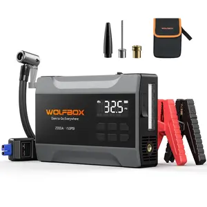 【FathersDayGift】WOLFBOX 2000A Jump Starter with Air Compressor, 37Wh Car Battery Booster Jumper Starter Portable(up to 5L Gas Engine), 12V Jump Box Pack with 150PSI Tire Inflator, Jumper Cables, LED Light