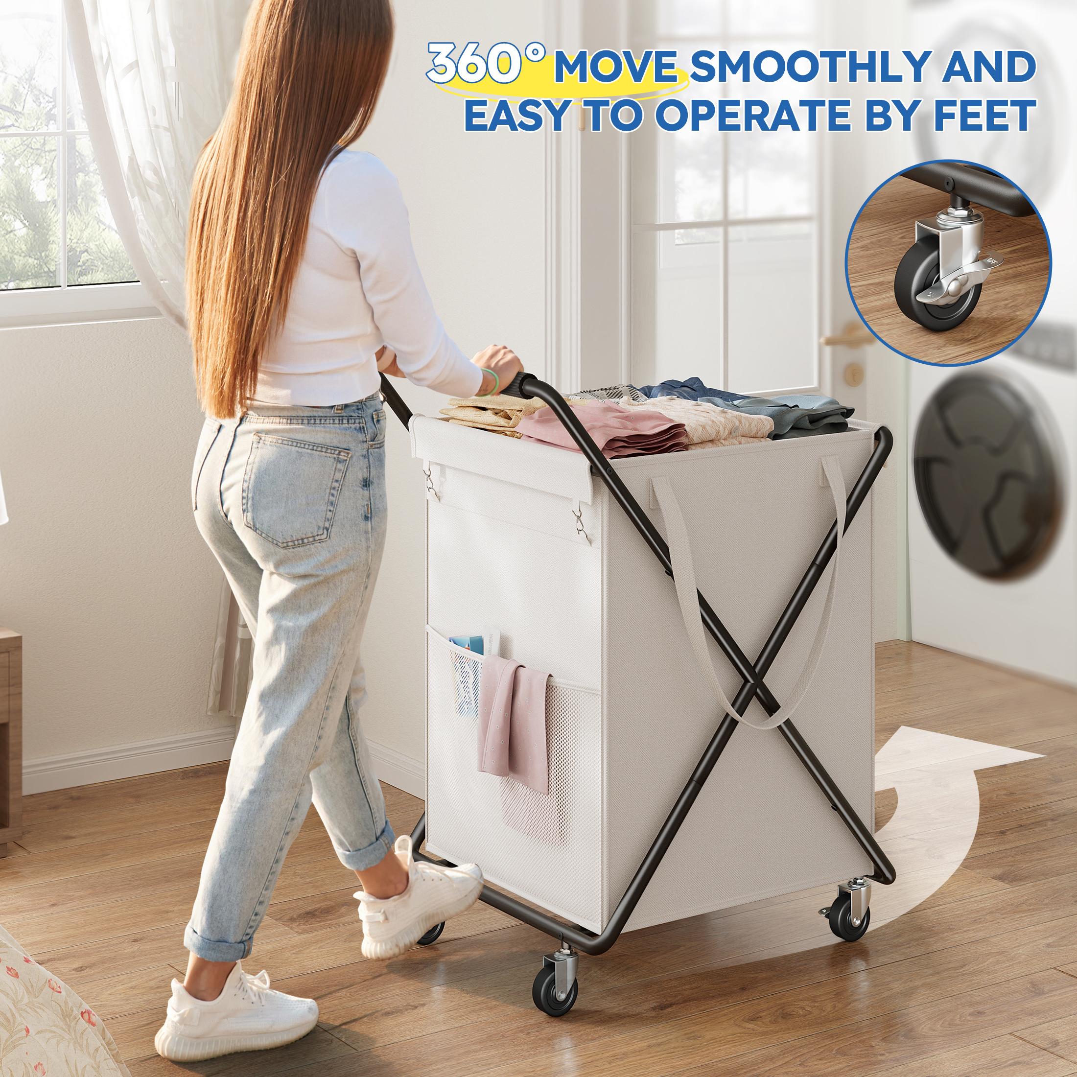 【Sturdy & Smooth】Raybee 170L/45 Gallons Laundry Basket With Wheels & Laundry Detergent Pocket,SUPER LARGE Laundry Hamper for Home & Laundryroom,Help you stay away from unpleasant sweat odors,Smooth like Chocolate,EZ Assemble
