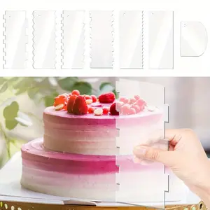 7pcs Acrylic Cake Scrapers Set Transparent Edge Smoothers for Pastry and Dessert Making Cake Stripes Edge Icing Side Cake Scraper Combs for Home and Bakery Use Kitchen Baking Tools