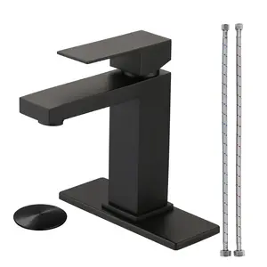 WOWOW Matte Black Bathroom Faucet for Bathroom Sink Modern 1/3 Hole Bathroom Faucet with cUPC Supply Lines and Pop Up Drain