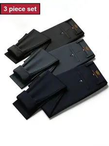 3-Pack Men's Loose Straight Leg Elastic Dress Pants, Formal Business Suits, Wrinkle-Resistant Comfortable, Office Travel Golf Casual, Formal Wear, Formal Attire, Menswear, Set
