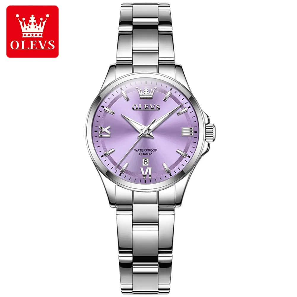 OLEVS Women's Fashion Watch, Stylish Stainless Steel Design with Waterproof Quartz Movement and Purple Dial, Fashion Waterproof Watch, Quartz Watches