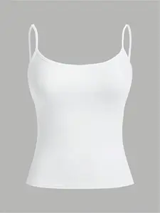 Women's Adjustable Strap Spaghetti Strap Sleeveless Knit Top, Casual Plain Solid Color Slim Fit Crop Top, Comfortable Basic Chic Women's Clothing Womenswear