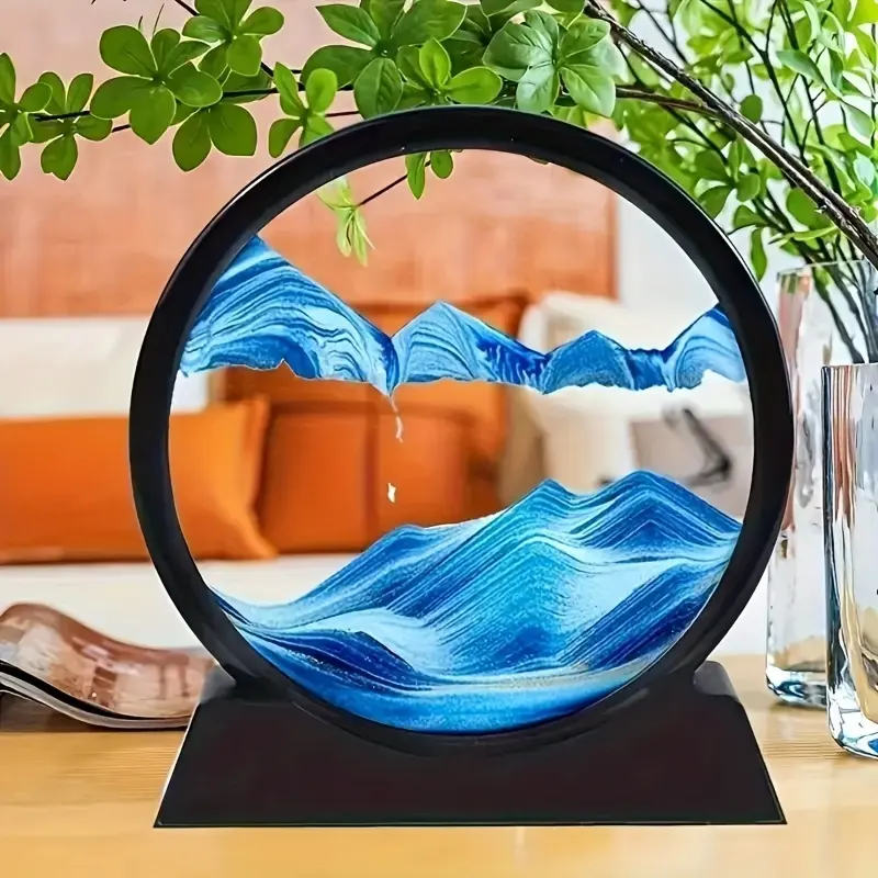High-quality 3D liquid sand art desktop ornament with round design presents mesmerizing sand flow, ideal for creative young people desks, study rooms, and home aesthetic corners, Office Home Decor