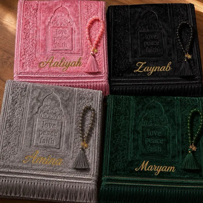 Personalized Salah Mats                                       PLEASE SEND CUSTOMIZED NAME IN MESSAGES!!!Personalized Soft-Padded Prayer Mats for Muslim Worship, Modest Fashion Prayer Attire & Equipment Accessory
