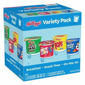 Assorted Breakfast Cereal Variety Pack, Ready to Eat Individual Cups, 4 Classic Flavors, 8 Portable Servings