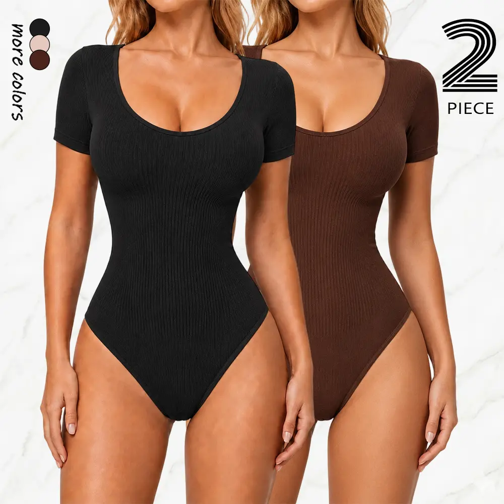 Women's Compression Shapewear Bodysuit - Short-Sleeve Crewneck Activewear Top with Moisture-Wicking Quick-Dry High-Stretch Breathable Knit Fabric for Yoga, Running