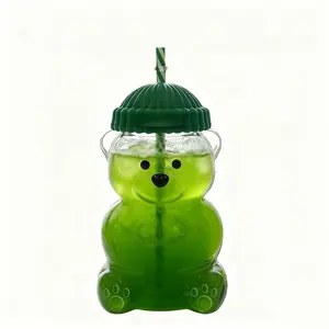 20oz Leak-Proof Bear Glass Cup, Cartoon Straw Cup for Coffee Juice, Kids & Adults, Multi-Purpose Drinkware, Durable Design