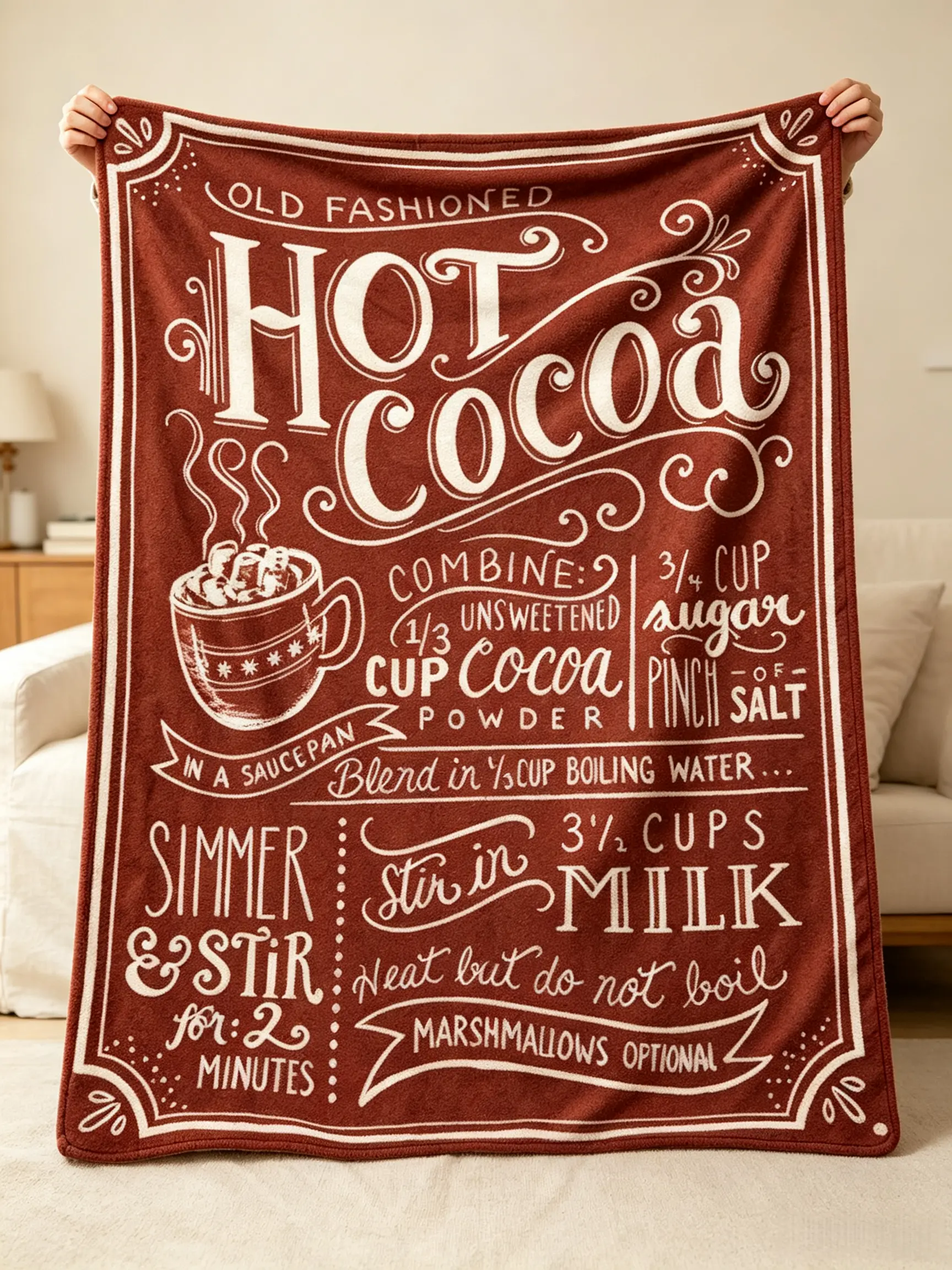 Thick, high-quality air conditioning blanket—all-season plush, warm, vintage hot cocoa recipe gift for girls, boys, and women; family office sleeping nap blanket for sofa/couch/beds/camping/travel; winter rustic holiday home decor; hot cocoa blanket