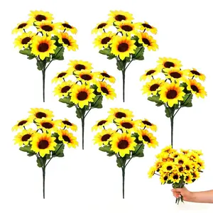 6 Pcs Artificial Sunflower Bouquet, Realistic Flowers with Leaves, No Maintenance, Perfect for Home Decor & Events